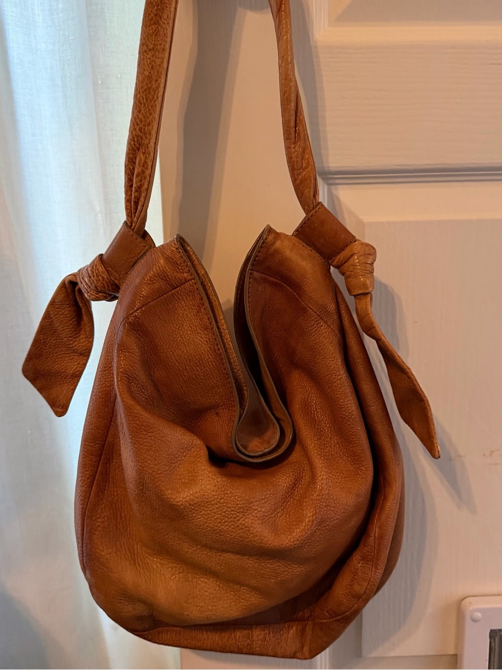Frye “Nora” Cognac Knotted Leather Shoulder Bag Hobo